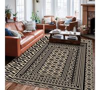 Diamond Area Rug, Modern Minimalistic Geometric Border Black Non-Slip Backing Home Indoor Pattern Carpets Non Shedding Rugs for Living Room Bedroom Kitchen Hallway Decor 6' X 9'