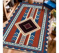 Diamond Area Rug, Tribal Geometric Arrowhead Waves None Red Low Pile Rectangle Floor Carpets Edge Binding Rugs for Living Room Bedroom Under Table Dining Decor 4' X 6'