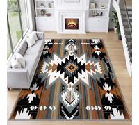 Diamond Area Rugs 60 x 90 cm Natural Easy Care Pile Non Slip Soft, Native Americans Aztec Geometric Area Rug Washable for Living Room Bedroom Kitchen Hall Lounge