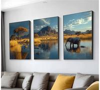 Diamond Art 3 Pack, Cross Stitch Kits for Adults Elephant Lake Pattern, DIY Full Drill Fquare Crystal Art Diamond Painting Kits, Gem Arts Crafts, Mothers Day Gifts Easter, Room Decor 25x40cm t9n-754