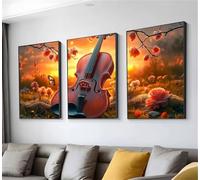 Diamond Art 3 Pack, Cross Stitch Kits for Adults Sunset Violin Pattern, DIY Full Drill Fquare Crystal Art Diamond Painting Kits, Gem Arts Crafts, Valentines Gifts for Her, Room Decor 35x55cm t9n-240