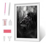 Diamond Art, 5D Diamond Painting Kits for Adults Kids, DIY Full Round Drill Gem Art Kits, Animal Lion Diamont Painting Crystal Rhinestone Craft for Home Wall Decor Gifts (32x40 inch) PJY518 W-E
