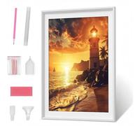 Diamond Art, 5D Diamond Painting Kits for Adults Kids, DIY Full Round Drill Gem Art Kits, Ocean Lighthouse Diamont Painting Crystal Rhinestone Craft for Home Wall Decor Gifts 24x48in PJY992 T-8