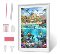 Diamond Art, 5D Diamond Painting Kits for Adults Kids, DIY Full Round Drill Gem Art Kits, Sea Turtles Ocean Diamont Painting Crystal Rhinestone Craft for Home Wall Decor Gifts 32x40in PJY2548 F-I