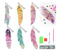 Diamond Art and Crafts Kits for Kids, 6 PCS Crystal Art Kits with Pendants, DIY 5D Diamond Painting Bookmarks Feather Shaped Kit for Girls Age 7-10, Ideal Arts and Crafts Gift for Birthday Christmas