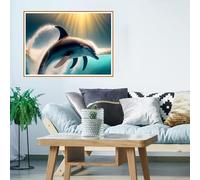 Diamond Art animal Kits for Adults, 5D Diamond Painting dolphin, Round Full Drill Small Diamond Art Kits, Diamond Painting Kit Gem Arts and Crafts, for Christmas Room Wall Decor Gifts 20x30cm WO-794