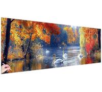 Diamond Art Autumn 90x30cm Large Diamond Painting Swan 5D Crystal Art Kits Crafts for Adults Beginners DIY Full Drill Dimond Painting Picture Gem Embroidery Kit Autumn Rome Decor Gifts for Women S-09