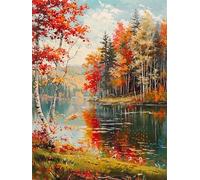 Diamond Art Autumn Diamond Painting Forest Crystal Art Kits for Adults, DIY 5D Full Drill Cross Stitch Arts Crafts Pictures, Embroidery Kit for Kids, Home Wall Decor, Gifts for Women 30x50cm G-1372