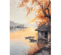 Diamond Art Autumn Diamond Painting Sunset Crystal Art Kits for Adults, DIY 5D Full Drill Cross Stitch Arts Crafts Pictures, Embroidery Kit for Kids, Home Wall Decor, Gifts for Women 30x50cm G-1366