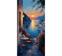 Diamond Art Balcony 5D Diamond Painting Kit Small Island Large Diamond Art for Adults Beginners DIY Square Full Drill Cross Stitch Rhinestones Crystal Arts and Crafts for Bedroom Decor 20 * 40 J-647