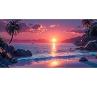 Diamond Art Beach Diamond Painting Coconut Trees Dimond Art Kits Adults, 5D DIY Full Drill Crystal Arts Embroidery Cross Stitch Canvas Paint by Numbers for Beginner, Room Decor, Gifts 90x180cm J2-589