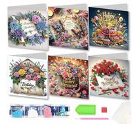 Diamond Art Birthday Cards, 6 Pcs 5D DIY Happy Birthday Crafts for Adults with Envelopes,Funny Diamond Painting Greeting Cards Kits, Handmade Festival Postcards Gift (Flowers)