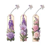 Diamond Art Bookmark with Crystal Pendant,3Pcs Flower Diamond Painting Bookmark Kits with Crystal Pendant for Women Book Lovers, Small Diamond Art Crafts for Adults