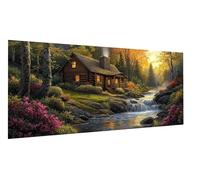 Diamond Art Cabin Diamond Painting River Dimond Art for Adults Beginners, 5D Embroidery Cross Stitch Canvas Painting for Kid, Mosaic Making Arts for Home Wall Decor, Gifts for Women 40x80cm FD-3663