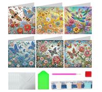 Diamond Art Cards Multipack - 6PCS Butterfly & Flower Designs | DIY Blank Greeting Cards with Envelopes - 5D Rhinestones Crystal Card Making Kits for Adults Gifts, (11.81×5.91 inch)