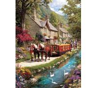 Diamond Art Carriage, 5D Diamond Painting River, DIY Cross Stitch Kits for Adult, Full Drill Embroidery Cross Stitch Painting Kits for Kids, Hobbies for Adults Women, Room Decor Gifts 40x54in 0-2001