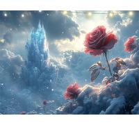 Diamond Art Castle Diamond Painting Rose Crystal Art Kits for Adults, 5D Round Drill Dimond Painting Kits for Adults Beginner, Mosaic Making Gem Arts for Wall Decor, Gifts for Women 60x80cm K9-1986