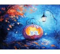 Diamond Art Cat Diamond Painting Kits for Adults, Halloween Round Full Drill Cross Stitch Sequin Gem Art Paintings, DIY Painting by Numbers Arts and Crafts for Adults, Home Decor Gifts 28x40im c-4431