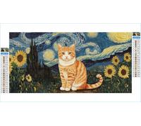 Diamond Art Cat Diamond Painting SunFlowers Crystal Art Kits for Adults, 5D DIY Cross Stitch Canvas Embroidery with Full Accessories Mosaic Crafts Pictures, Home Decor, Gifts for Women 35x70cm G1-601