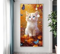 Diamond Art Cat Large Diamond Painting Kits for Adults Butterfly, 5D Crystal Art Kits for Adults Beginner, DIY Square Drill Crystal Embroidery Cross Stitch Canvas Painting, Room Decor 30x60 cm W-7