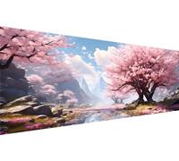 Diamond Art Cherry Blossoms, 72x24in Large Diamond Painting Kit, 5D DIY River Diamond Painting Kits for Adults, Rhinestones Diamond Art Supplies for Adults, for Gifts Christmas and Home Decor S-1