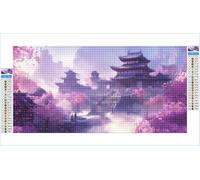 Diamond Art Cherry Blossoms Diamond Painting Japan Crystal Art Kits for Adults, 5D DIY Cross Stitch Canvas Embroidery with Full Accessories Mosaic Crafts Pictures, Home Wall Decor 40x80cm G1-1069