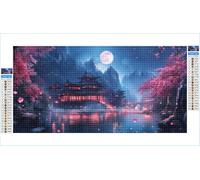 Diamond Art Cherry Blossoms Diamond Painting Moon Crystal Art Kits for Adults, 5D DIY Cross Stitch Canvas Embroidery with Full Accessories Mosaic Crafts Pictures, Home Wall Decor Gifts 40x80cm G1-1082