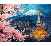 Diamond Art Cherry Blossoms Diamond Painting Paris 60x90cm Large Crystal Art Kits, 5D DIY Full Drill Rhinestone Embroidery Craft Kits for Adults, Mosaic Canvas Painting Pictures for Home Decor N6-1045