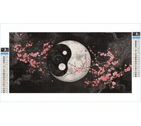 Diamond Art Cherry Blossoms Diamond Painting Yin And Yang Crystal Art Kits for Adults, 5D DIY Cross Stitch Canvas Embroidery with Full Accessories Mosaic Crafts Pictures, Home Decor 70x140cm G1-1081