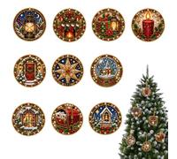 Diamond Art Christmas Candlelight Ornament Kit Round Wood 10Pcs DIY | Single Side Drill Design Strong Adhesive Surface Keeps Gems Secure After Hanging