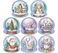 Diamond Art Christmas Cards, 8 Pcs 5D DIY Christmas Crafts for Adults with Christmas Elements, Diamond Painting Thanksgiving Greeting Cards Kits, Handmade Festival Postcards Xmas Gift