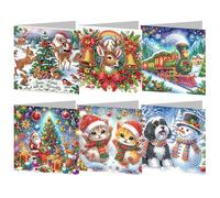 Diamond Art Christmas Cards Kits - 6pcs 5D Rhinestone Greeting Card Set, DIY Handmade Diamond Painting Holiday Card for Xmas, Birthday, All Occasion Craft Gifts (Snowman/Tree)
