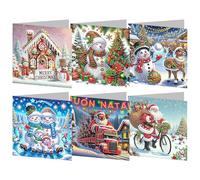 Diamond Art Christmas Cards Kits - 6pcs 5D Rhinestone Greeting Card Set, DIY Handmade Diamond Painting Holiday Card for Xmas, Birthday, All Occasion Craft Gifts (Snowman/Tree)