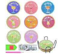 Diamond Art Coaster, 8 PCS Diamond Painting Coasters Kit with Holder, Cork Coaster, Coasters Set of 8, Round Full Drill Diamonds Craft Supplies, Round Non Slip Crafts for Adults