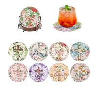 Diamond Art Coasters Craft Kit - 8 Pcs Cross Christian Diamond Painting Coaster Kits Holder Bible Verse Religious Non Slip Diy Gifts For Adults Beginners Kids Xmas Craft Supplies For Birthday