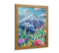 Diamond Art Colorful 3D Illustration of Mt. Fuji Flowers and Clouds Diamond Embroidered, Fully Pasted Type Illustration Art, Beautiful Japanese Landscape Photography, Diamond Painting, Mosaic Beads