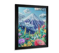 Diamond Art Colorful 3D Illustration of Mt. Fuji Flowers and Clouds Diamond Embroidered, Fully Pasted Type Illustration Art, Beautiful Japanese Landscape Photography, Diamond Painting, Mosaic Beads