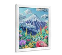 Diamond Art Colorful 3D Illustration of Mt. Fuji Flowers and Clouds Diamond Embroidered, Fully Pasted Type Illustration Art, Beautiful Japanese Landscape Photography, Diamond Painting, Mosaic Beads