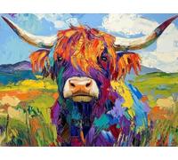 Diamond Art Colorful Diamond Painting Kits for Adults Highland Cow 5D Square Full Drill Dimond Art Gem Painting, DIY Crystal Embroidery Arts and Crafts for Adults for Room Decor 32x39 inch E0-589