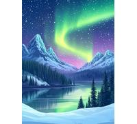 Diamond Art, Diamont Painting Aurora, Diamond Art Kits Adults & Kids, Round Drill Embroidery Cross Stitch Canvas Crafts, Leisure Time Hobbies for Adults Women, Home Wall Decoration 18x24in (Lake) A4