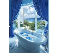 Diamond Art, Diamont Painting by The Window, Diamond Art Kits Adults & Kids, Embroidery Cross Stitch Canvas Crafts, Leisure Time Hobbies for Adults Women, Home Wall Decoration 24x32in (Bathtub) A-24