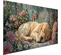 Diamond Art Dog Flower, Diamond Painting Kits Adults, Round Full Drill Crystal Art Crafts Hobbies for Adults Women Beginner, Embroidery Cross Stitch Picture, Home Wall Decoration Gifts 35x70cm N-101