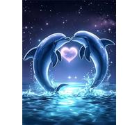 Diamond Art Dolphin, Animal Diamond Painting Kits for Beginner, 5D DIY Round Dimond Art Kits for Adults, Crystal Arts Crafts Pictures Cross Embroidery Kit for Home Room Wall Decor 24x32inch, Model401