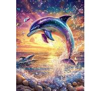 Diamond Art Dolphin Diamond Painting Ocean Crystal Art Kits for Adults, DIY 5D Full Drill Cross Stitch Arts Crafts Pictures, Embroidery Kit for Kids, Home Wall Decor, Gifts for Women 80x100cm G-1150