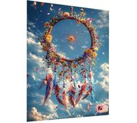 Diamond Art Dream Catcher 5D Diamond Painting Kits for Adults Kids Flowers DIY Full Drill Crystal Art Kits, Gem Arts and Crafts for Adults Beginner Dimond Crystal Painting Gifts for Women 30x40cm A-03