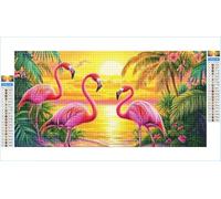 Diamond Art Flamingo Diamond Painting Plant Crystal Art Kits for Adults, 5D DIY Cross Stitch Canvas Embroidery with Full Accessories Mosaic Crafts Pictures, Home Wall Decor Gifts 100x200cm G1-423