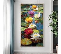 Diamond Art Flower Large Diamond Painting Kits for Adults Lotus, 5D Crystal Art Kits for Adults Beginner, DIY Square Drill Crystal Embroidery Cross Stitch Canvas Painting, Room Decor 30x60 cm U-6