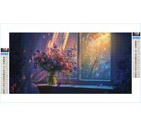 Diamond Art Flowers Diamond Painting Windowsill Crystal Art Kits for Adults, 5D DIY Cross Stitch Canvas Embroidery with Full Accessories Mosaic Crafts Pictures, Home Wall Decor Gifts 35x70cm G1-325