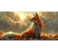 Diamond Art Foxs Diamond Painting Maple Leaf Dimond Art Kits Adults, 5D DIY Full Drill Crystal Arts Embroidery Cross Stitch Canvas Paint by Numbers for Beginner, Room Decor, Gifts 40x80cm J2-11564