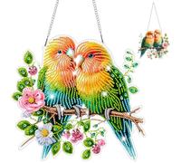 Diamond Art Hanging Kits, with Chain, Bird Shapes, Diamond Art Hanging Ornaments for Adults, Double Sided, Acrylic, for Window Garden Home Wall Decor (Two Parrots)